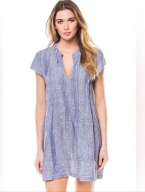 CP SHADES Linen Blue Regina Cap Sleeve Tunic Dress